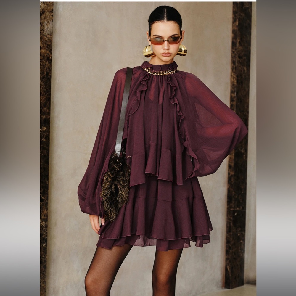 New- burgundy Ruffle Dress- never worn, with tag! Price is firm!